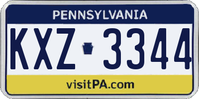 PA license plate KXZ3344
