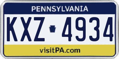 PA license plate KXZ4934