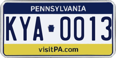 PA license plate KYA0013