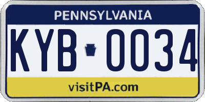 PA license plate KYB0034