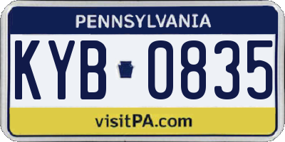PA license plate KYB0835