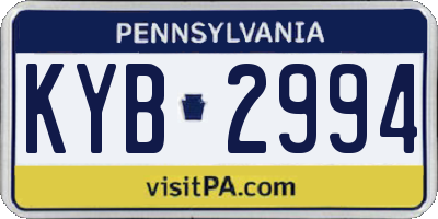 PA license plate KYB2994