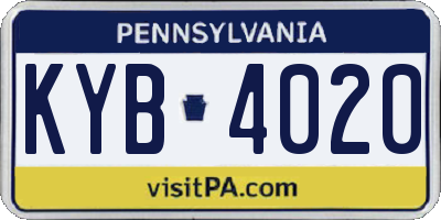 PA license plate KYB4020
