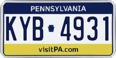 PA license plate KYB4931