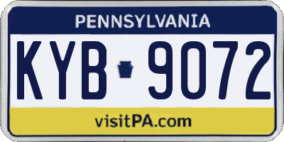 PA license plate KYB9072