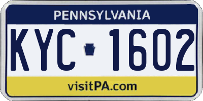 PA license plate KYC1602
