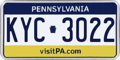 PA license plate KYC3022
