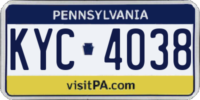 PA license plate KYC4038