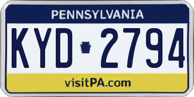 PA license plate KYD2794