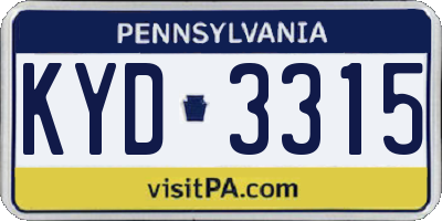 PA license plate KYD3315