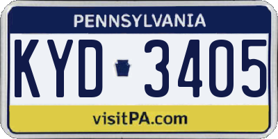PA license plate KYD3405