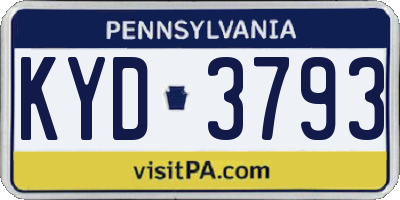 PA license plate KYD3793