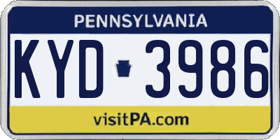 PA license plate KYD3986