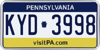 PA license plate KYD3998