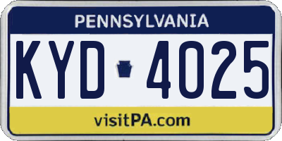 PA license plate KYD4025