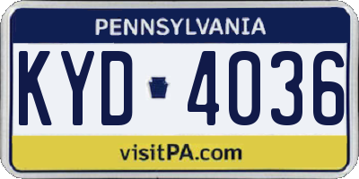 PA license plate KYD4036