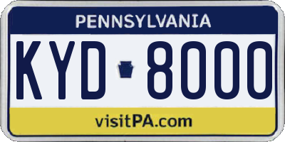 PA license plate KYD8000