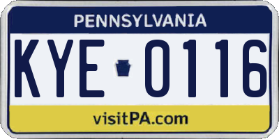 PA license plate KYE0116