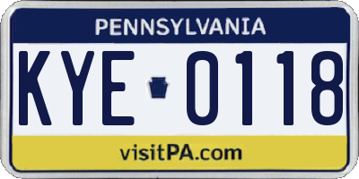 PA license plate KYE0118