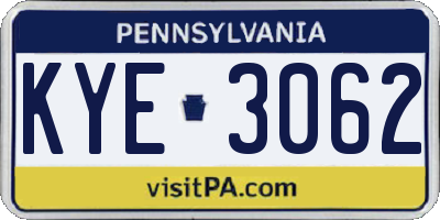 PA license plate KYE3062