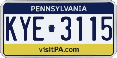 PA license plate KYE3115