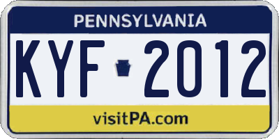 PA license plate KYF2012