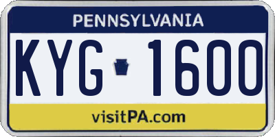 PA license plate KYG1600