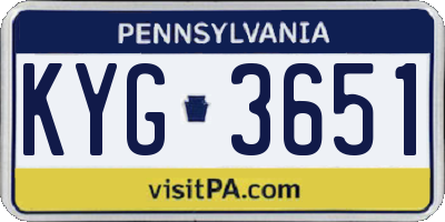 PA license plate KYG3651