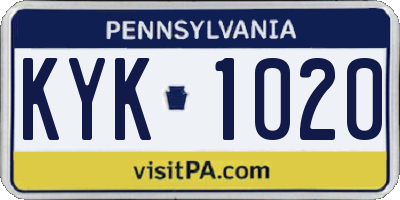 PA license plate KYK1020