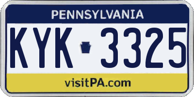 PA license plate KYK3325