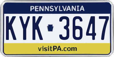 PA license plate KYK3647