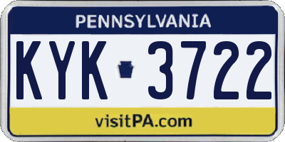 PA license plate KYK3722