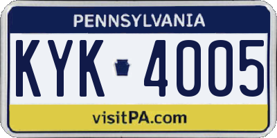 PA license plate KYK4005