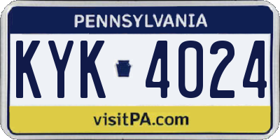 PA license plate KYK4024