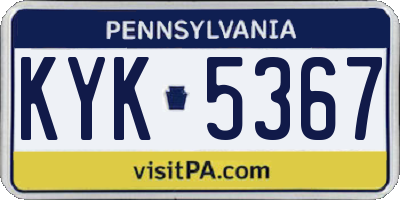 PA license plate KYK5367