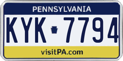 PA license plate KYK7794