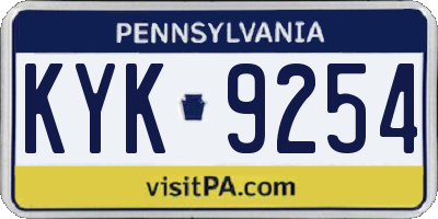 PA license plate KYK9254