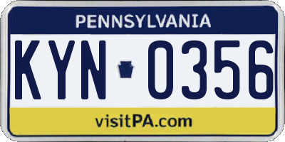 PA license plate KYN0356