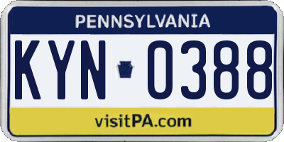 PA license plate KYN0388