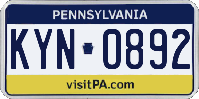 PA license plate KYN0892