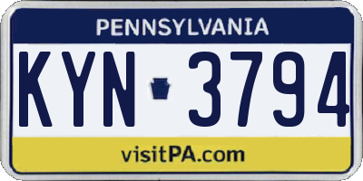 PA license plate KYN3794