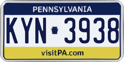 PA license plate KYN3938