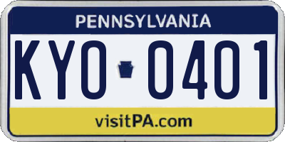 PA license plate KYO0401