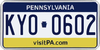 PA license plate KYO0602