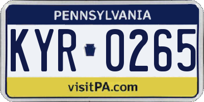 PA license plate KYR0265