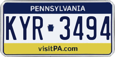PA license plate KYR3494