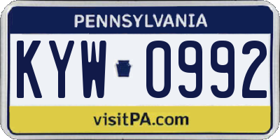 PA license plate KYW0992