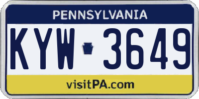 PA license plate KYW3649