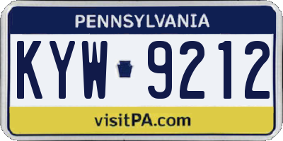 PA license plate KYW9212
