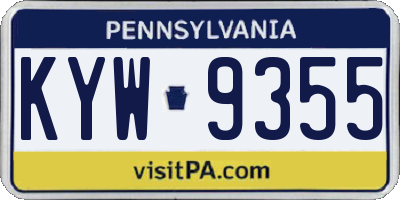 PA license plate KYW9355